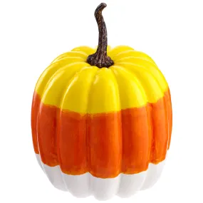 10.75"Hx8.2"W Halloween Candy Corn Striped 2 Pumpkin -Orange/Yellow (pack of 4)