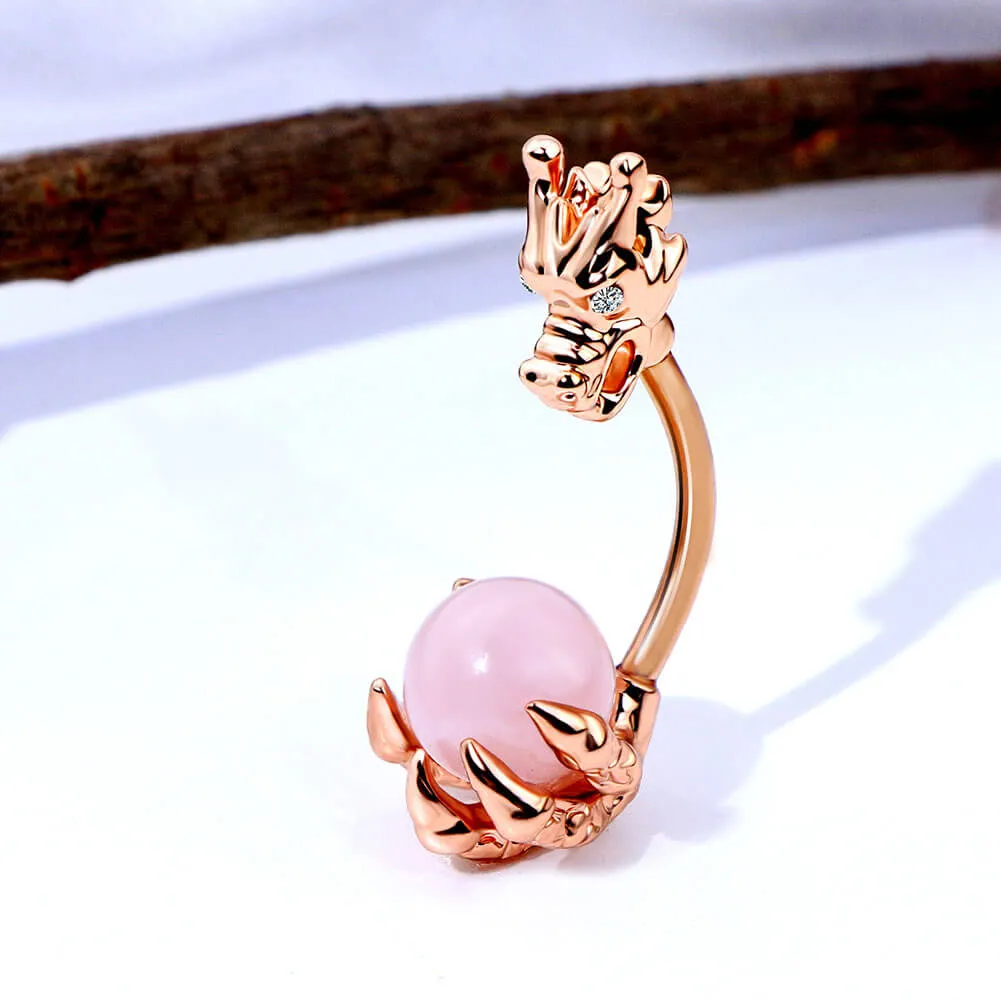 14G Dragon Belly Button Ring Opalite Gem Navel Ring