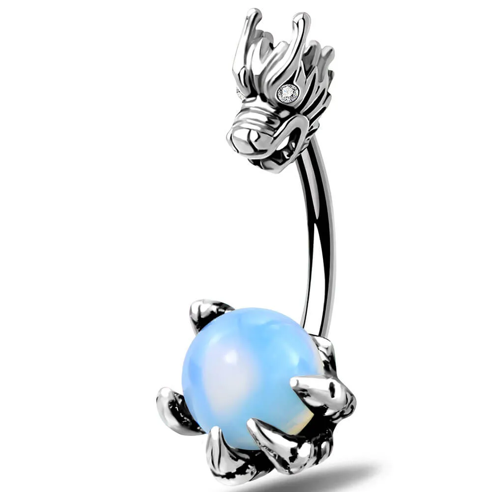 14G Dragon Belly Button Ring Opalite Gem Navel Ring