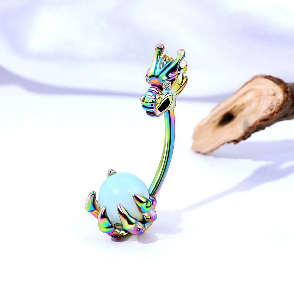 14G Dragon Belly Button Ring Opalite Gem Navel Ring