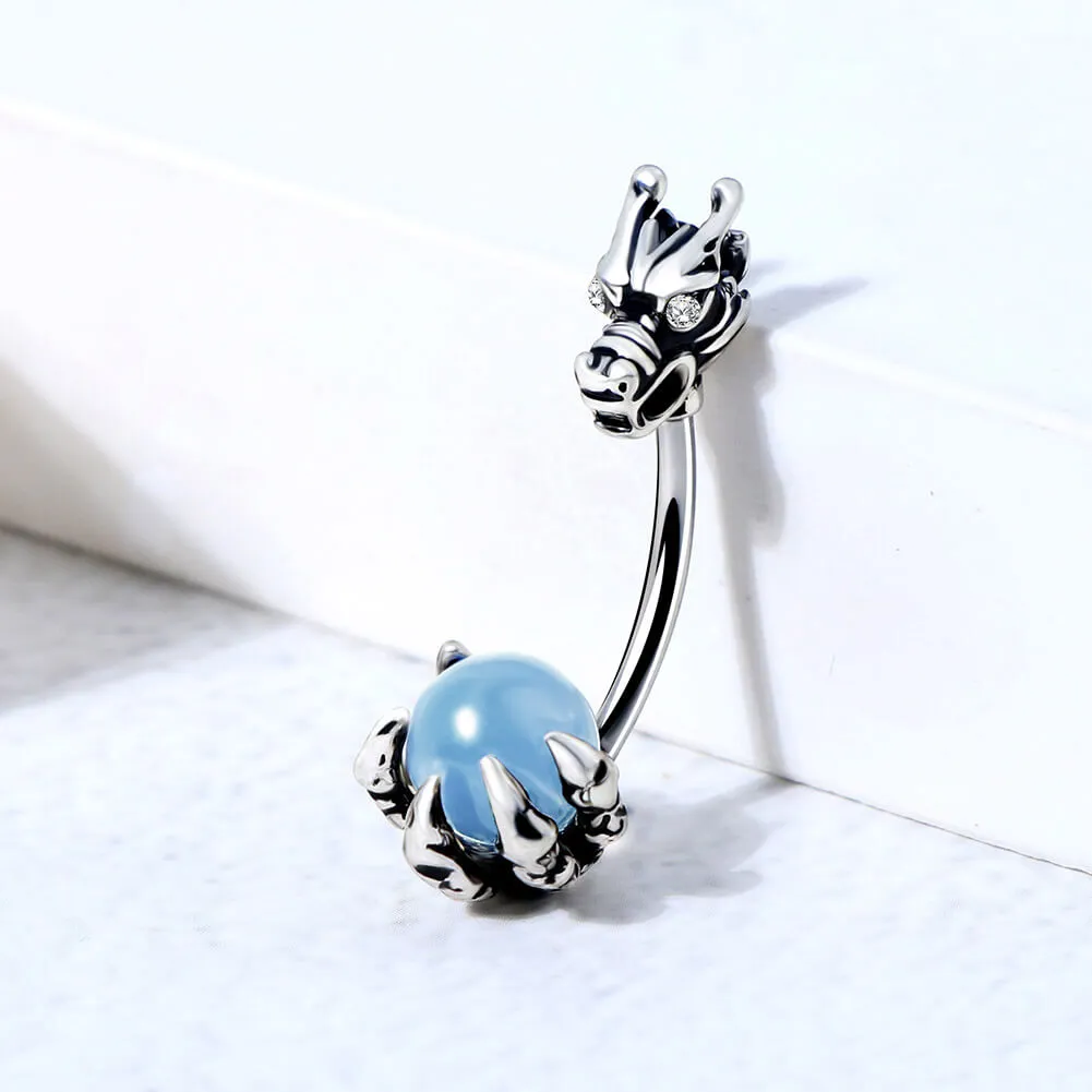 14G Dragon Belly Button Ring Opalite Gem Navel Ring