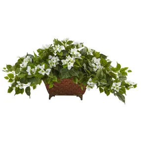 17" Artificial Bougainvillea in Metal Planter - Low Maintenance, Life-Like & Vibrant Silk Plants For Busy People.