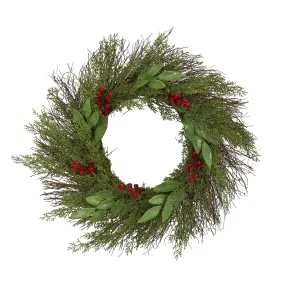 20"  Cedar and Ruscus with Berries Artificial Wreath