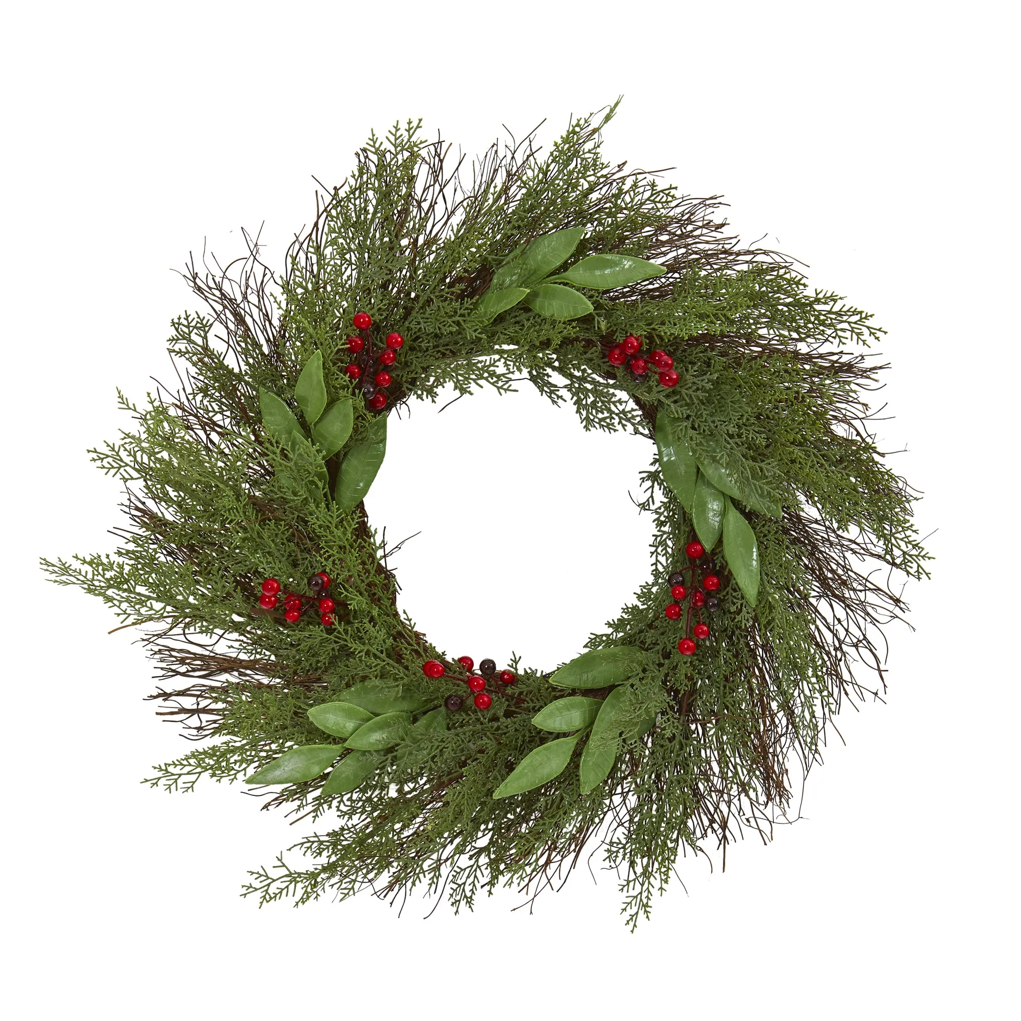 20"  Cedar and Ruscus with Berries Artificial Wreath