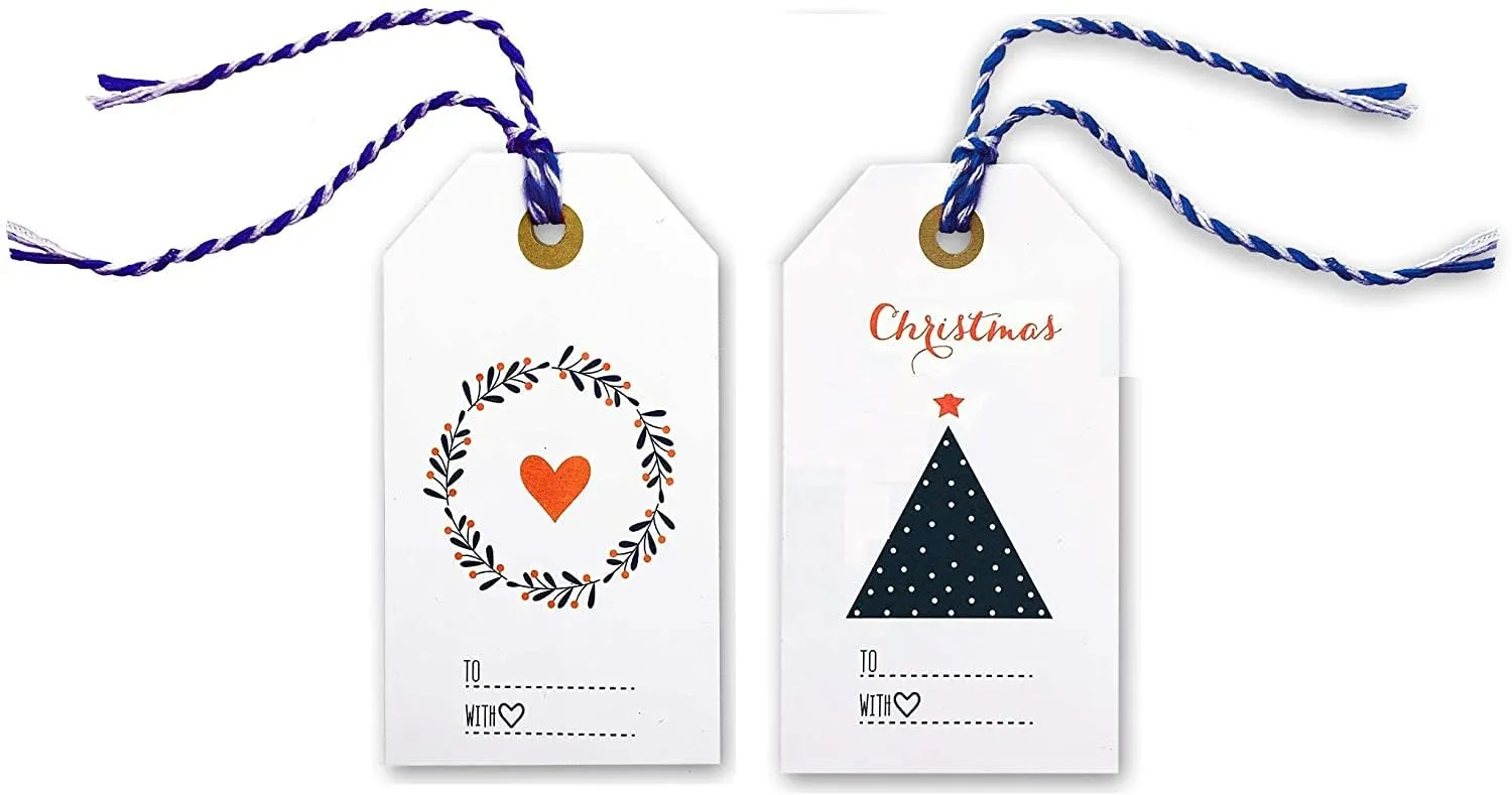 24 Red White and Blue Gift Wrap Tags (Red White Blue Tags with Red String)