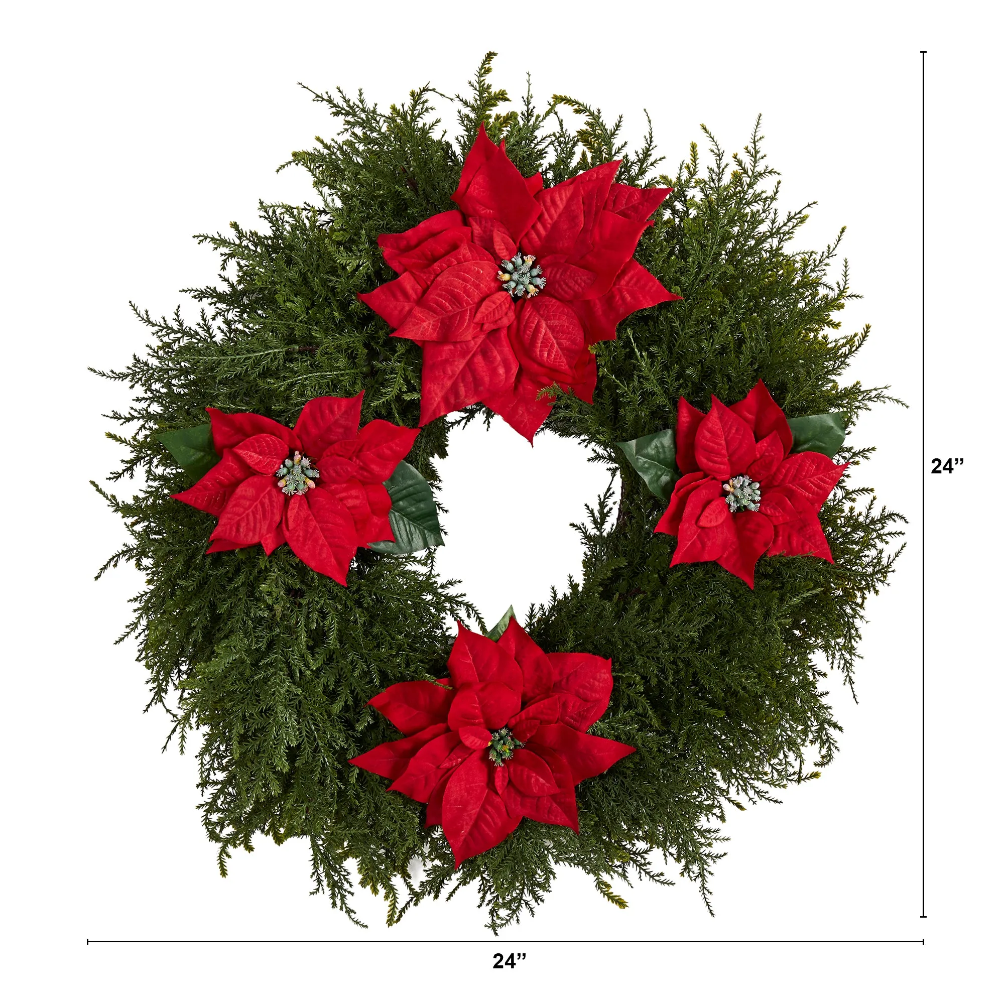 24" Cedar and Poinsettia Artificial Wreath