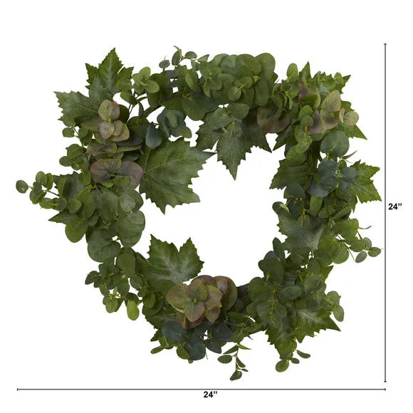 24" Grape Leaf and Eucalyptus Artificial Wreath