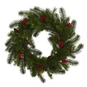 24" Pine and Berry Wreath