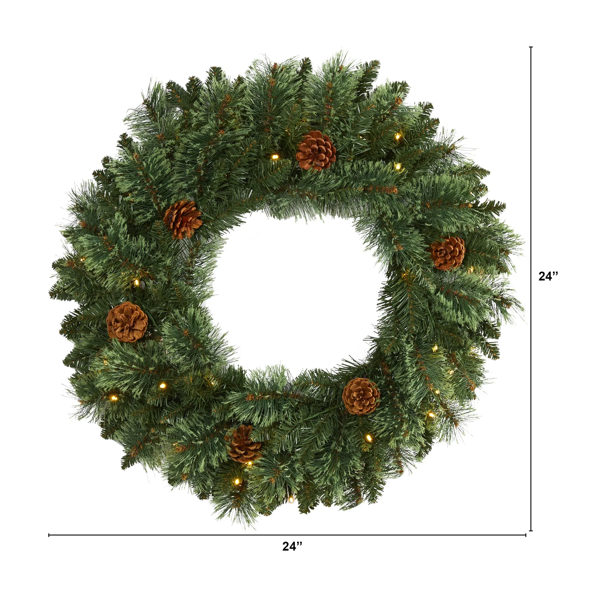 24" White Mountain Pine Artificial Christmas Wreath w/ 35 LED Lights