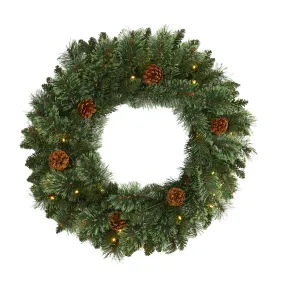 24" White Mountain Pine Artificial Christmas Wreath w/ 35 LED Lights