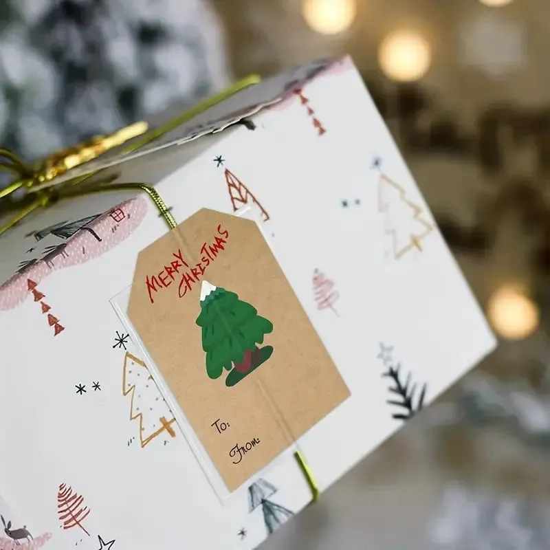 250 Pieces/Roll Christmas Stickers - 2x3 Kraft Paper Tree Socks Snowman Elk Merry Christmas