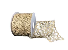 2.5" Open Weave Jute Netting Ribbon: Natural - 10yds