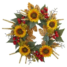 27"  Sunflower Berry Artificial Wreath