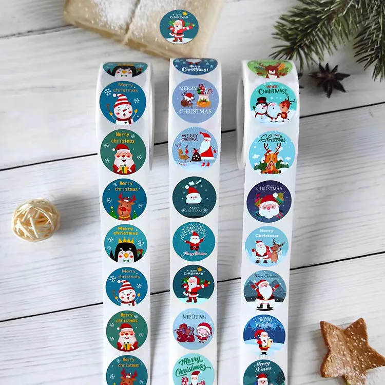 2x500pcs Christmas Xmas Santa Claus Elk Merry Christmas Christmas Stickers tape