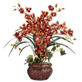 30" Artificial Cymbidium Arrangement w/Decorative - Low Maintenance, Life-Like & Vibrant Silk Flowers For Busy People.