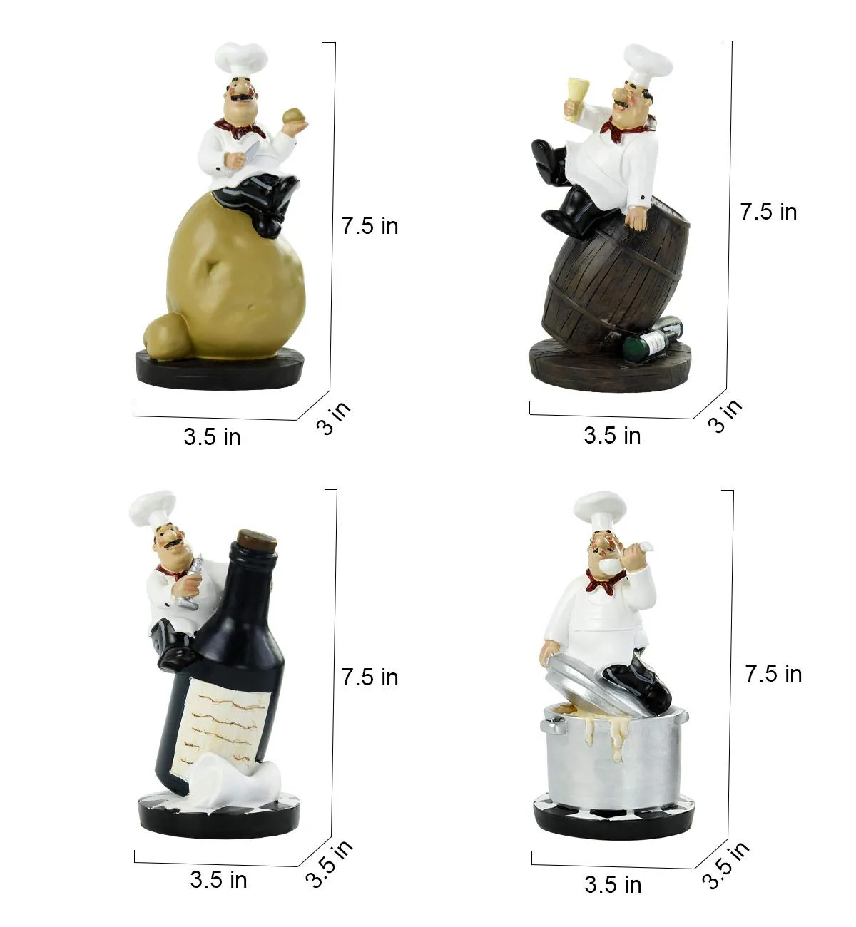 4pcs Italian Chef Statue Figurines Kitchen Decor with Potatoes Resin Ornaments Chef Top Chef Collectible Gift Kitchen Cook Café Bar Shop Décor