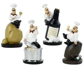 4pcs Italian Chef Statue Figurines Kitchen Decor with Potatoes Resin Ornaments Chef Top Chef Collectible Gift Kitchen Cook Café Bar Shop Décor