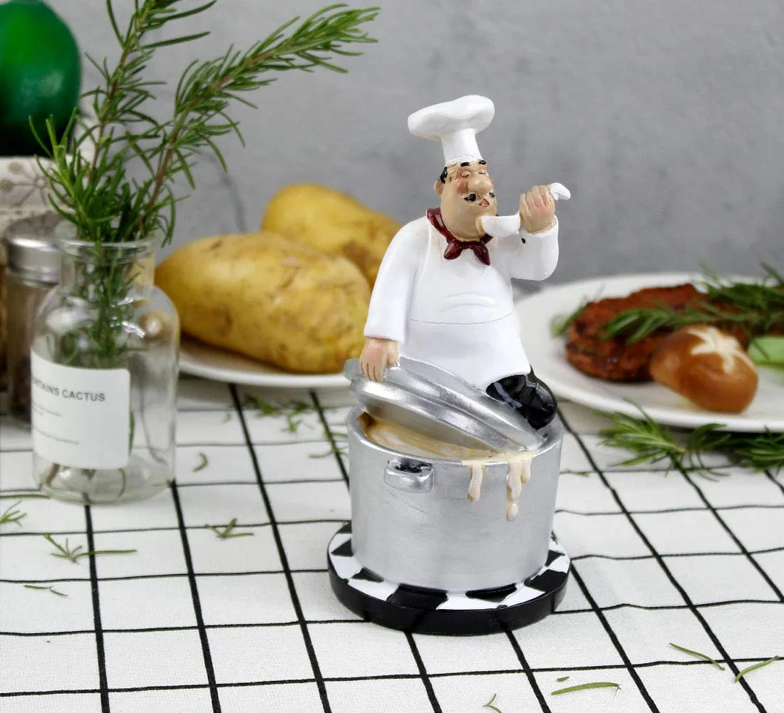 4pcs Italian Chef Statue Figurines Kitchen Decor with Potatoes Resin Ornaments Chef Top Chef Collectible Gift Kitchen Cook Café Bar Shop Décor