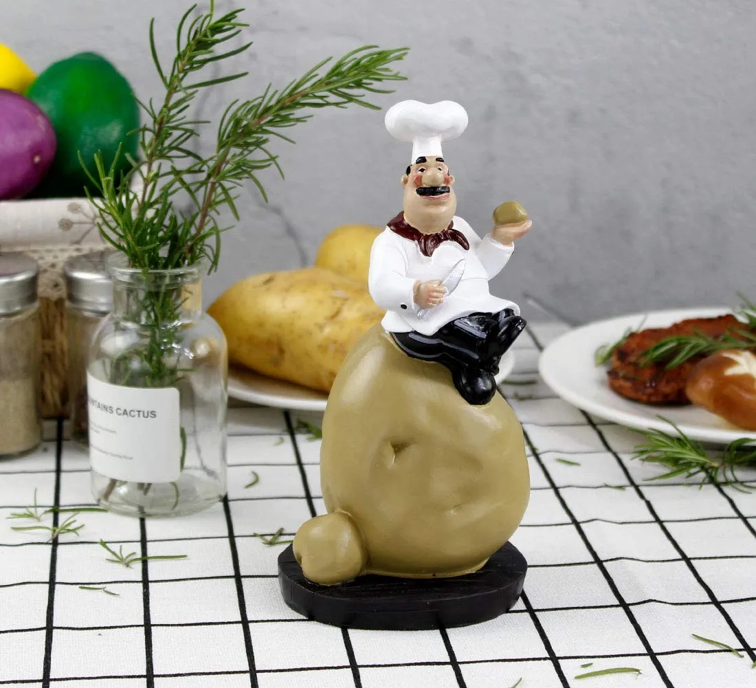 4pcs Italian Chef Statue Figurines Kitchen Decor with Potatoes Resin Ornaments Chef Top Chef Collectible Gift Kitchen Cook Café Bar Shop Décor