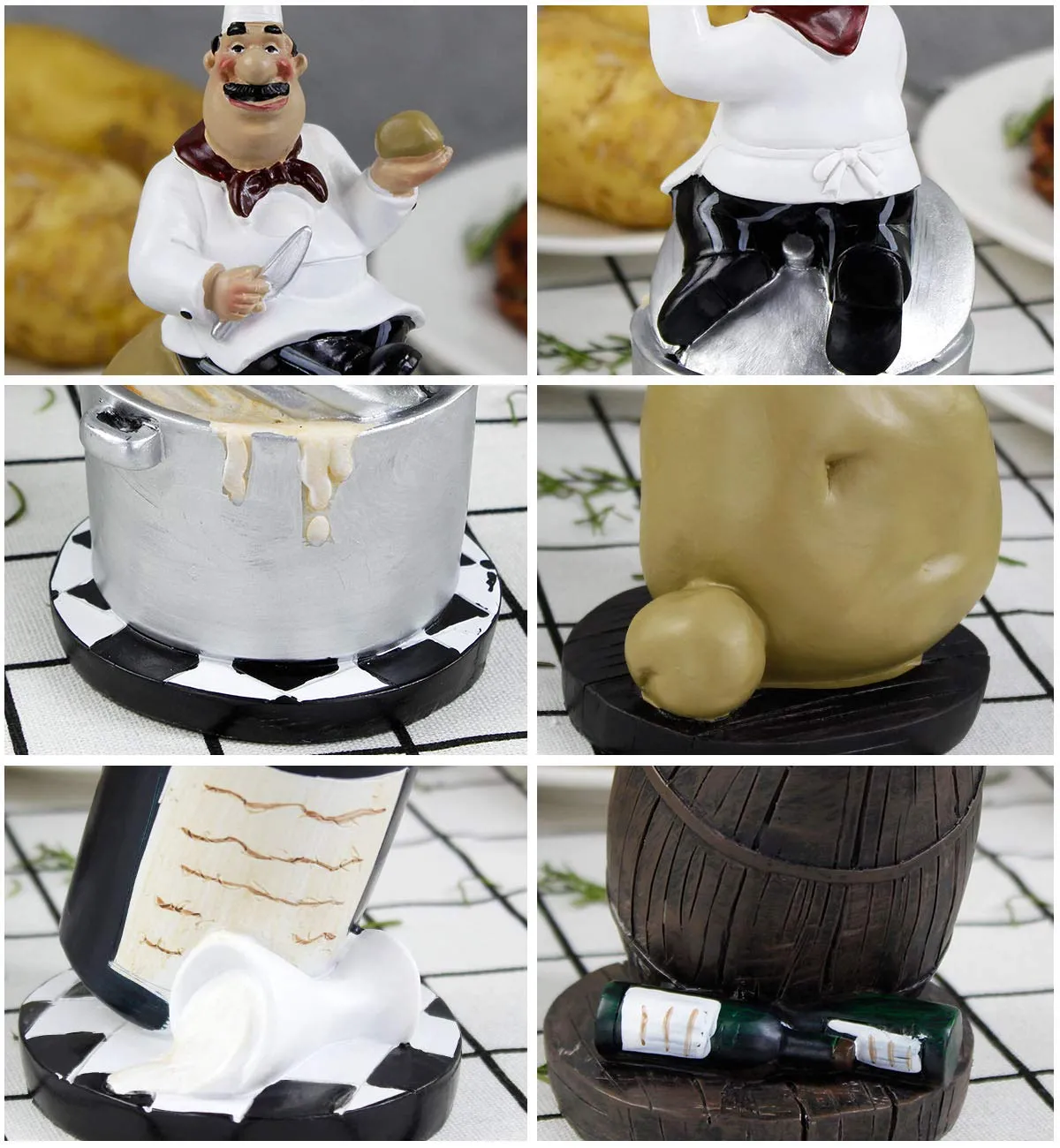 4pcs Italian Chef Statue Figurines Kitchen Decor with Potatoes Resin Ornaments Chef Top Chef Collectible Gift Kitchen Cook Café Bar Shop Décor