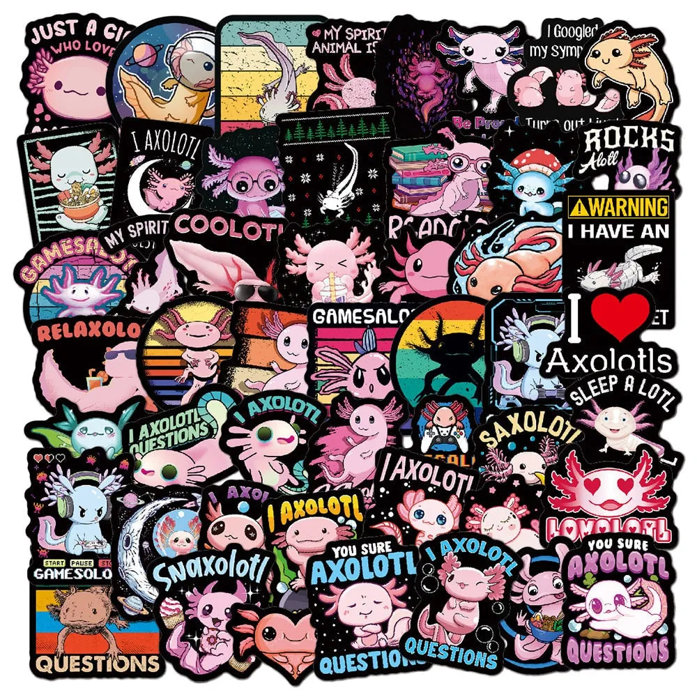 50/100pcs Cute Animal Axolotl Graffiti Stickers |Cute Axolotl stickers | Cartoon Decals Water Bottle Laptop Fridge stickers