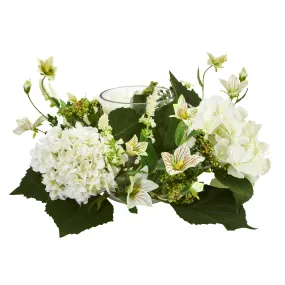 6" x 16" Artificial Hydrangea Arrangement Candelabrum - Low Maintenance, Life-Like & Vibrant Silk Flowers For Busy People.