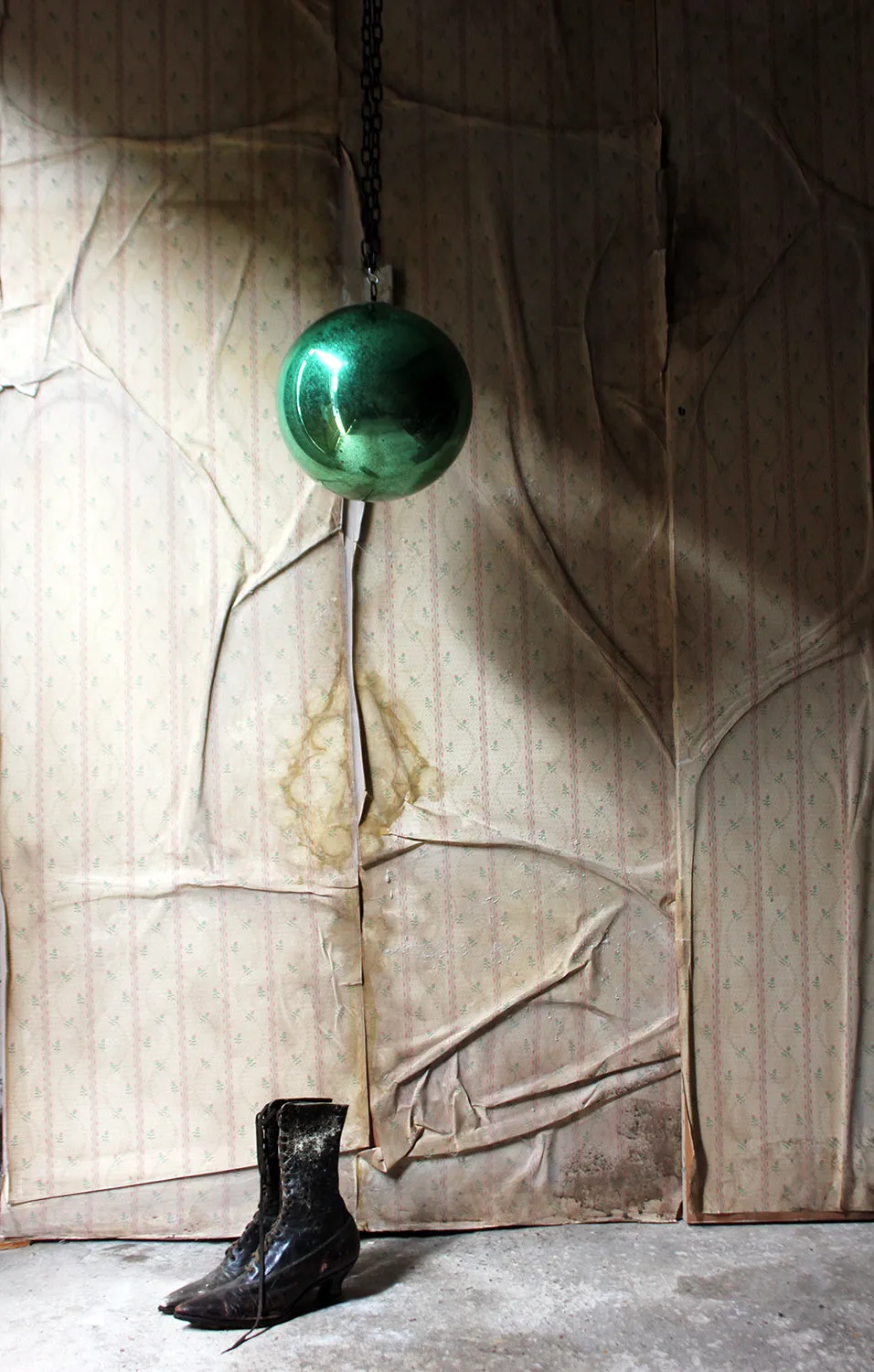 A Good Large Green Mercury Glass Witches Ball c.1900
