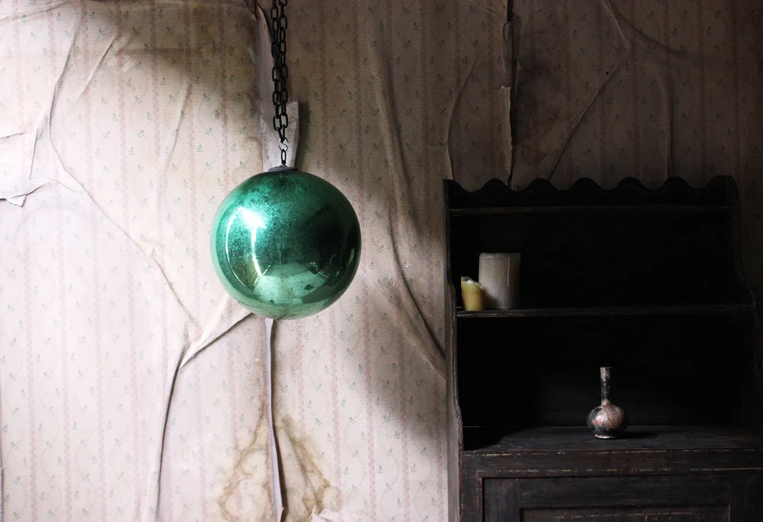 A Good Large Green Mercury Glass Witches Ball c.1900