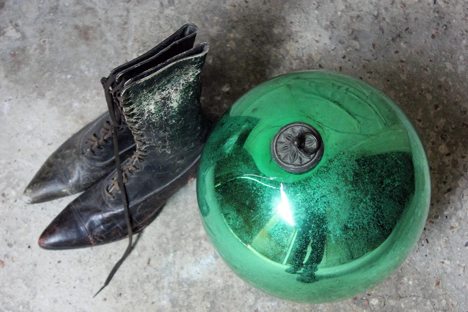 A Good Large Green Mercury Glass Witches Ball c.1900
