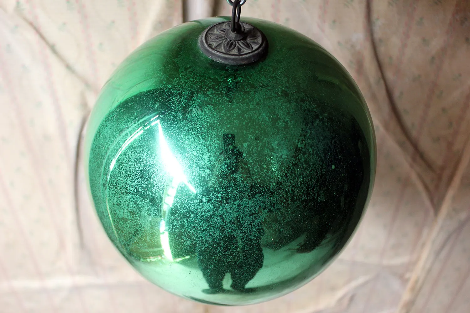 A Good Large Green Mercury Glass Witches Ball c.1900