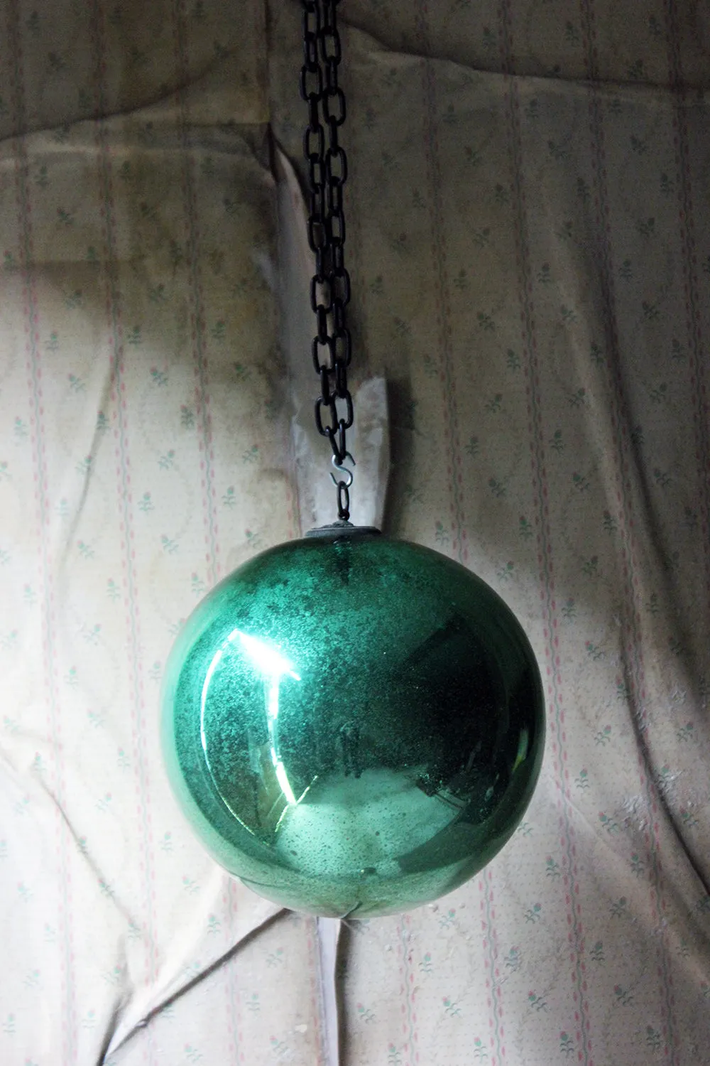 A Good Large Green Mercury Glass Witches Ball c.1900