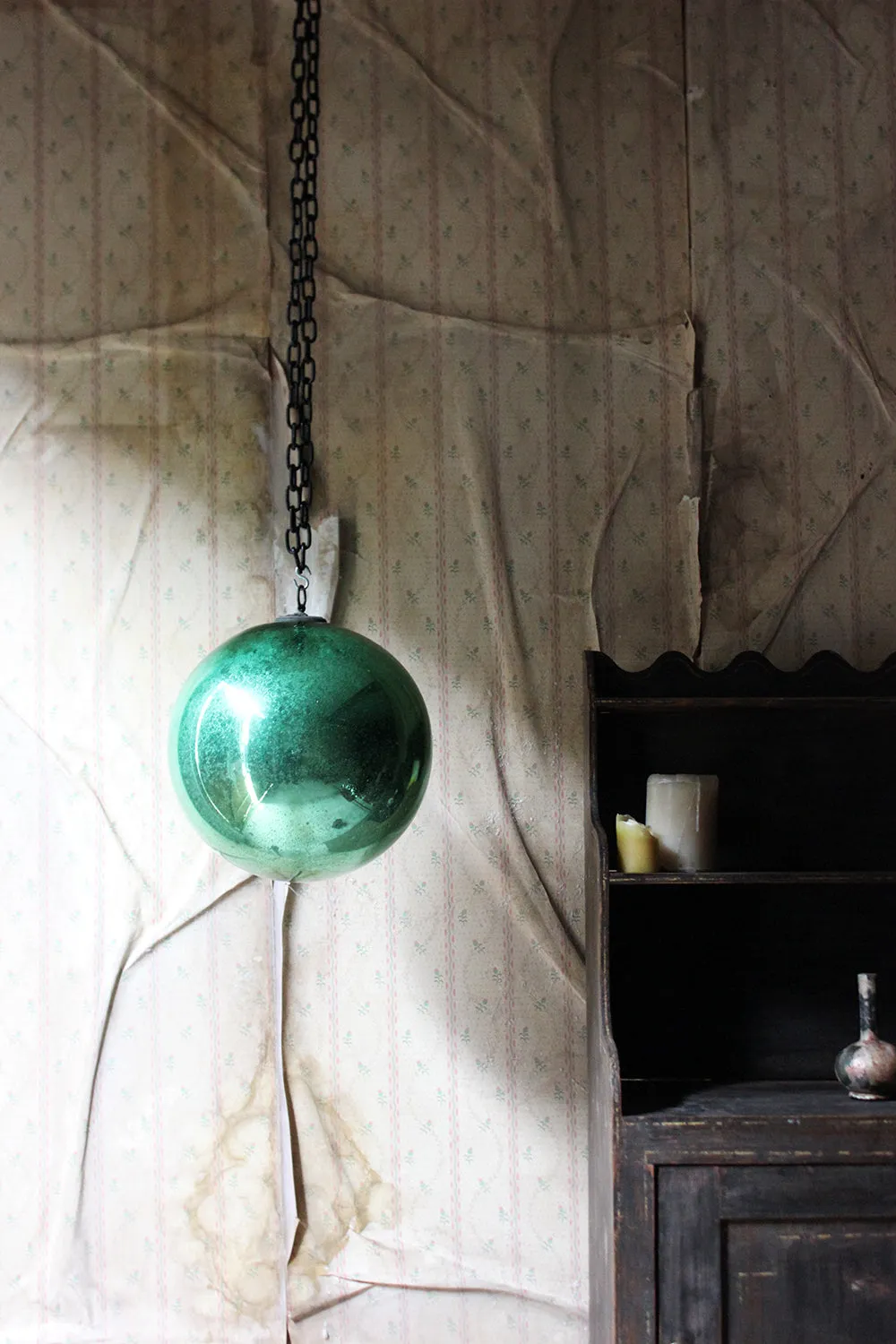A Good Large Green Mercury Glass Witches Ball c.1900