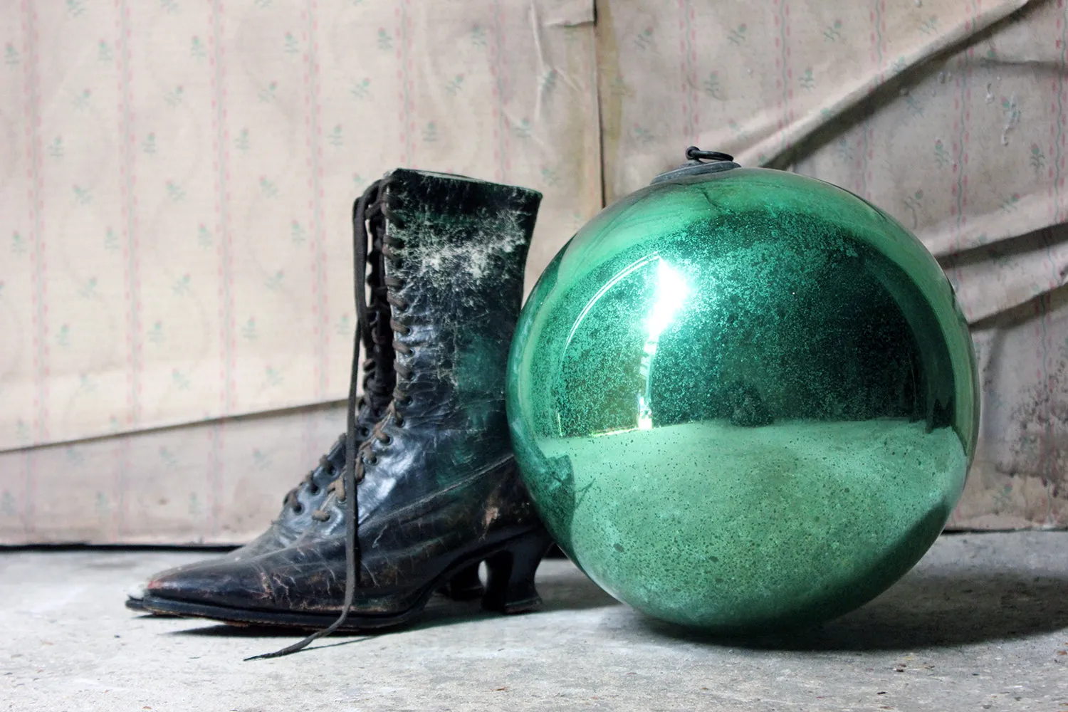 A Good Large Green Mercury Glass Witches Ball c.1900
