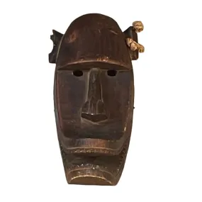 African Tribal wood carved Vintage Mask w/ Strings in ears