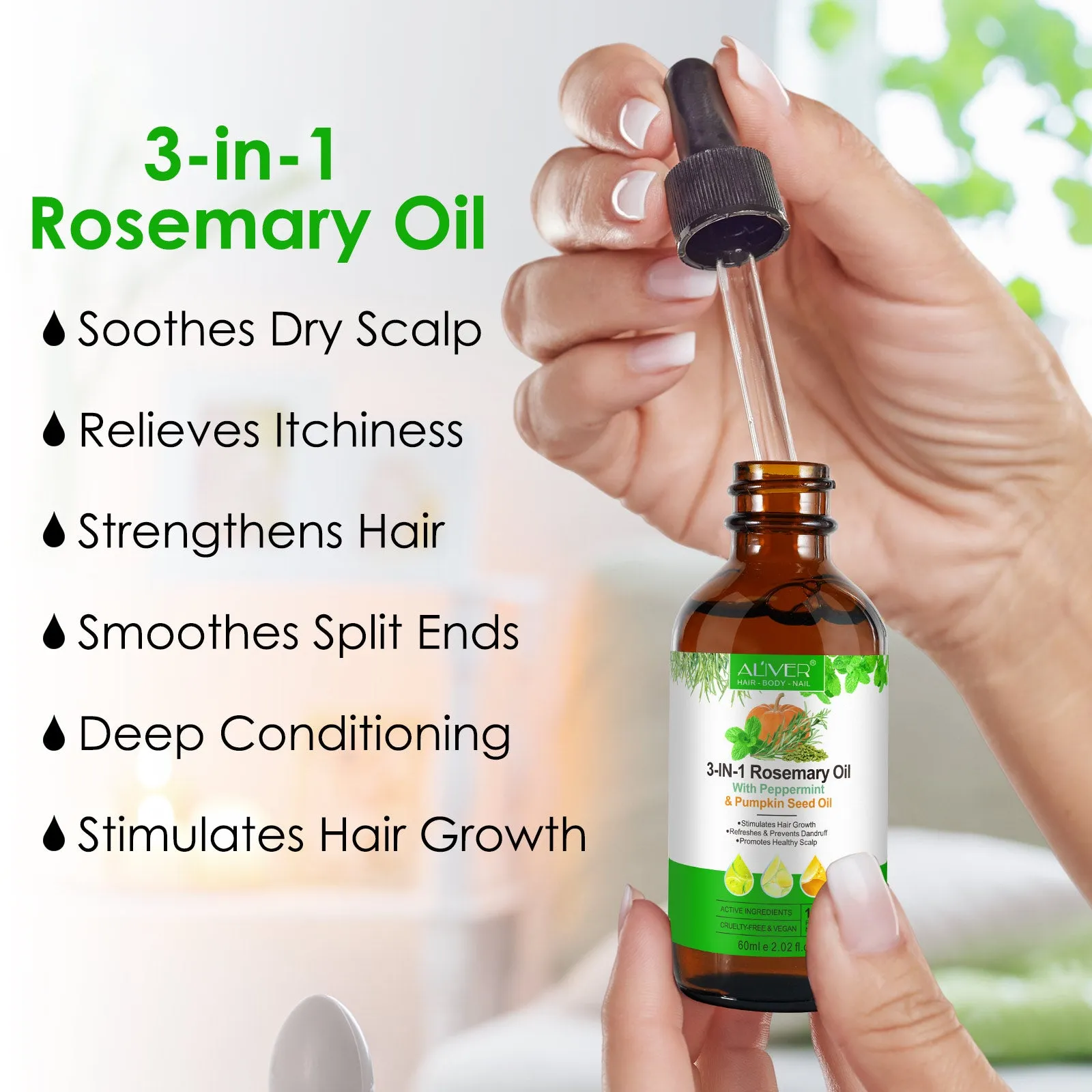 Aliver 3-IN-1 Rosemary Oil With Peppermint & Pumpkin Seed Oil