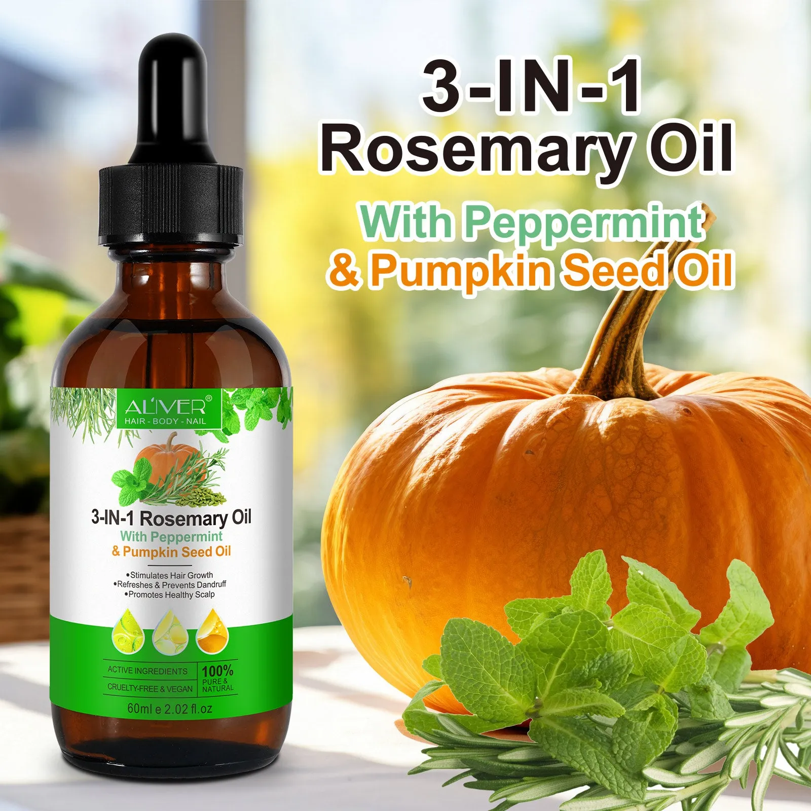 Aliver 3-IN-1 Rosemary Oil With Peppermint & Pumpkin Seed Oil