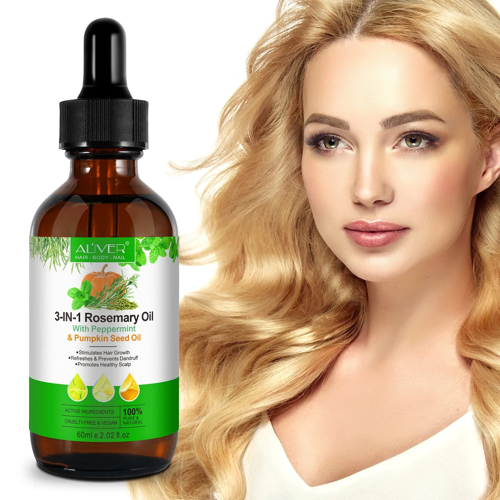 Aliver 3-IN-1 Rosemary Oil With Peppermint & Pumpkin Seed Oil