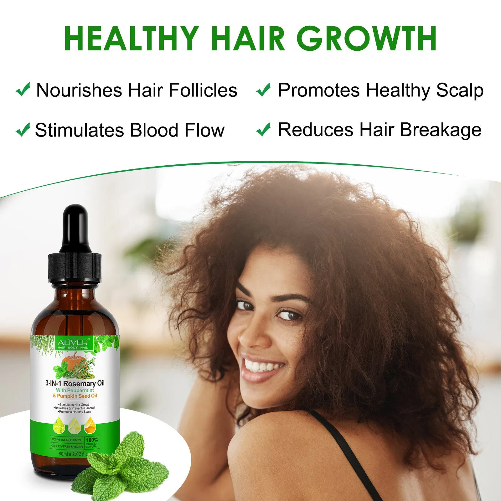 Aliver 3-IN-1 Rosemary Oil With Peppermint & Pumpkin Seed Oil