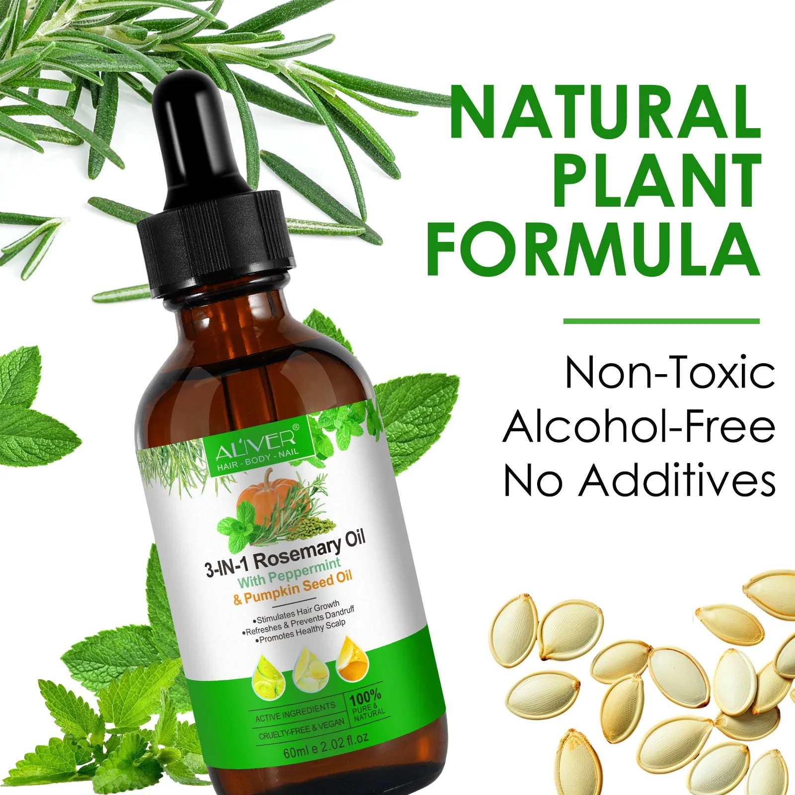 Aliver 3-IN-1 Rosemary Oil With Peppermint & Pumpkin Seed Oil