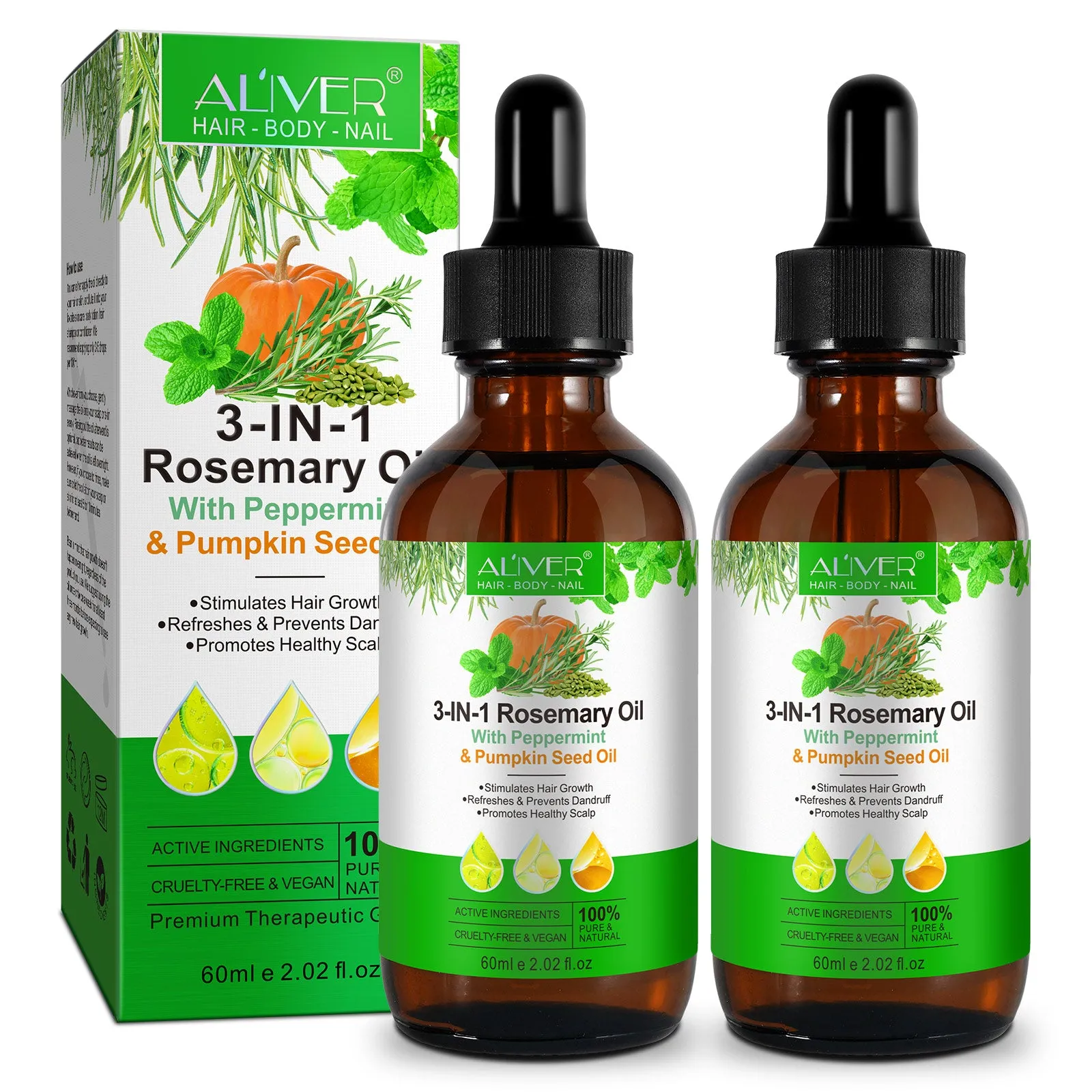 Aliver 3-IN-1 Rosemary Oil With Peppermint & Pumpkin Seed Oil
