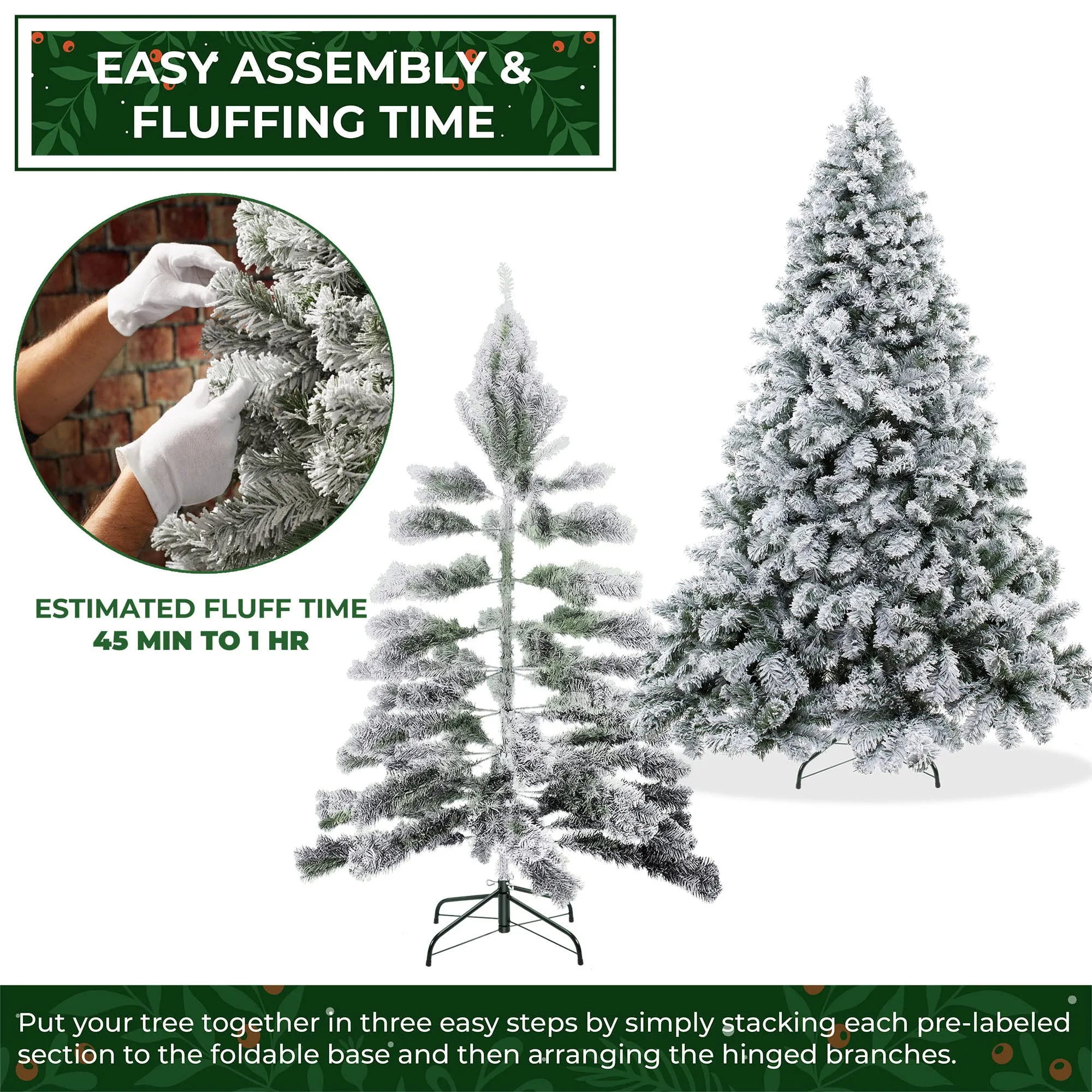 Artificial Flocked Christmas Tree, Snow-Flocked Pine with Stand