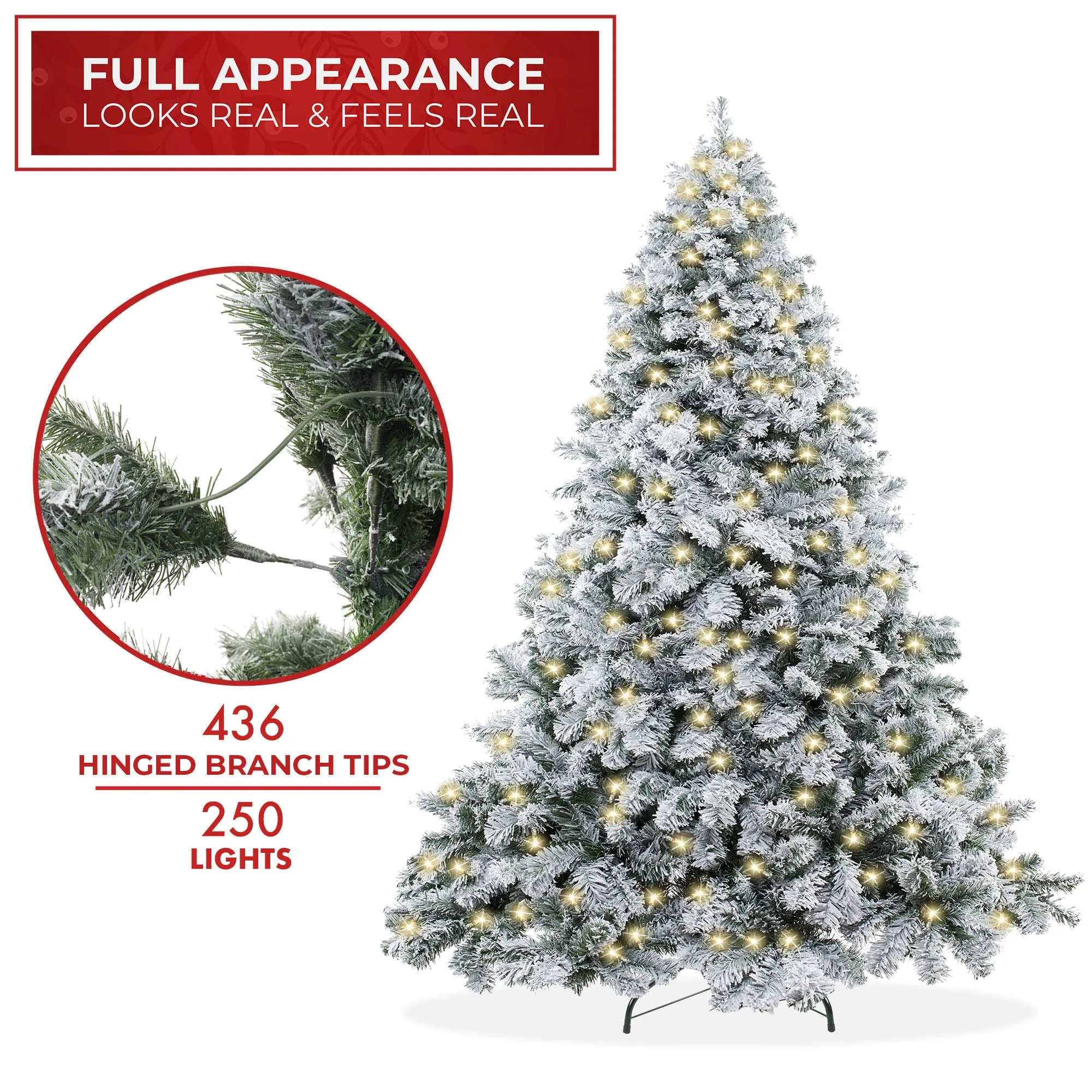 Artificial Flocked Christmas Tree, Snow-Flocked Pine with Stand