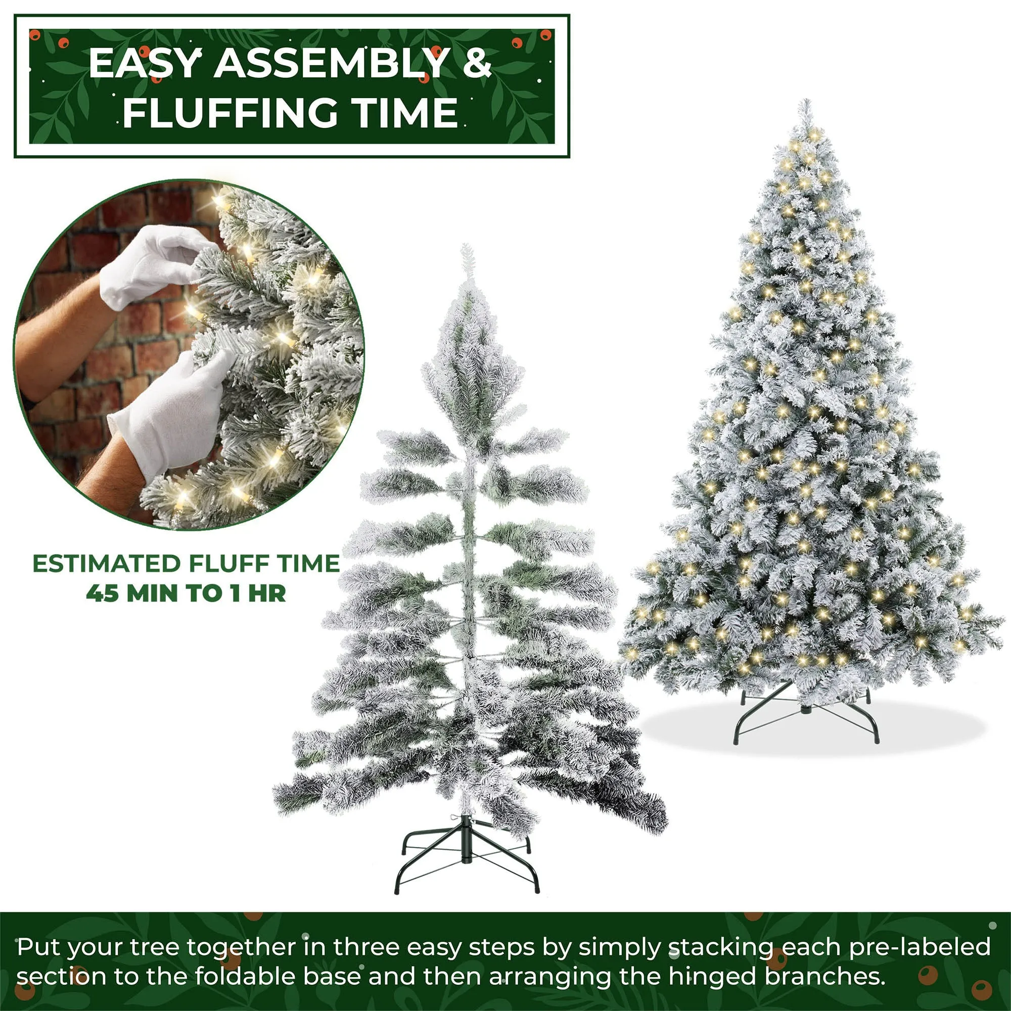 Artificial Flocked Christmas Tree, Snow-Flocked Pine with Stand