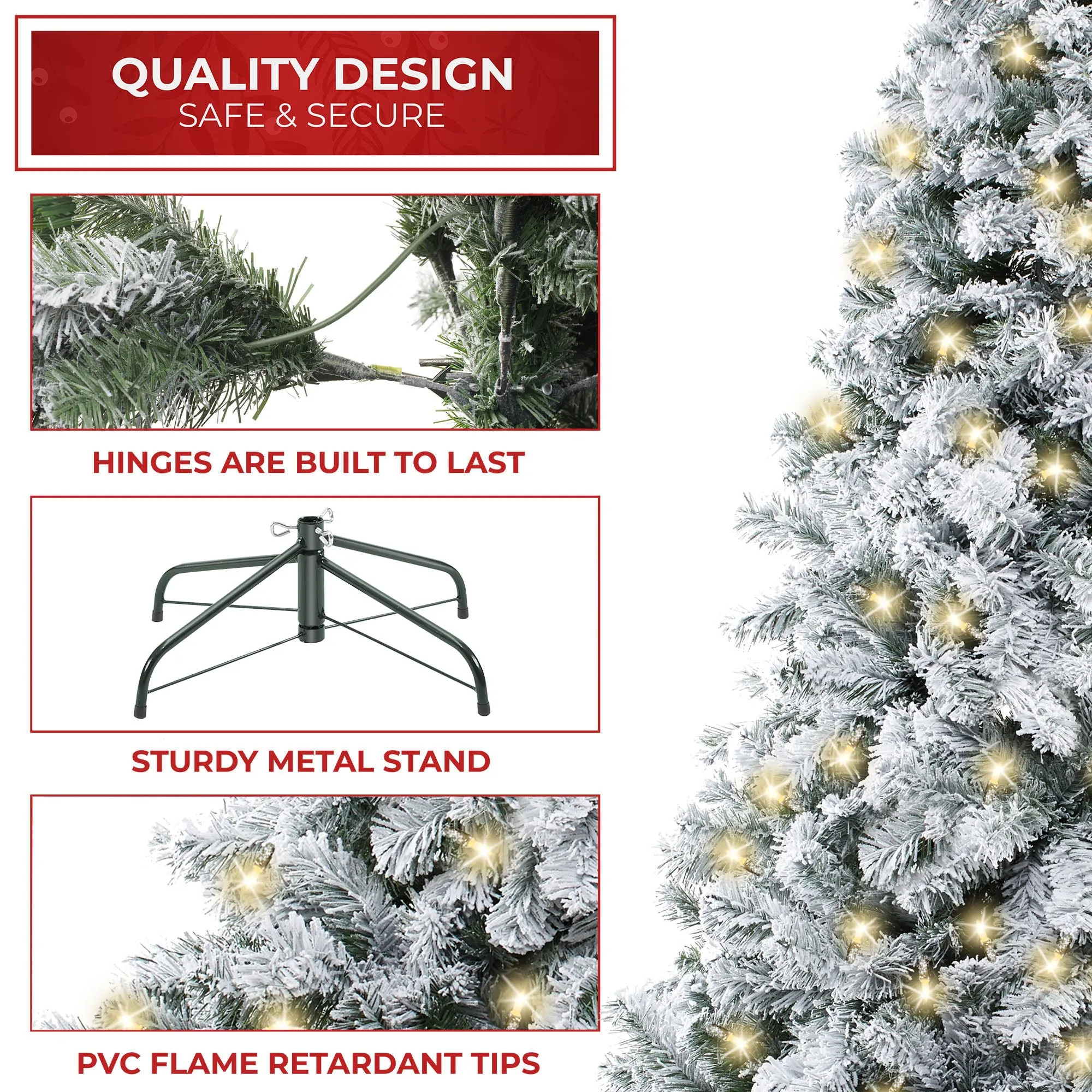 Artificial Flocked Christmas Tree, Snow-Flocked Pine with Stand