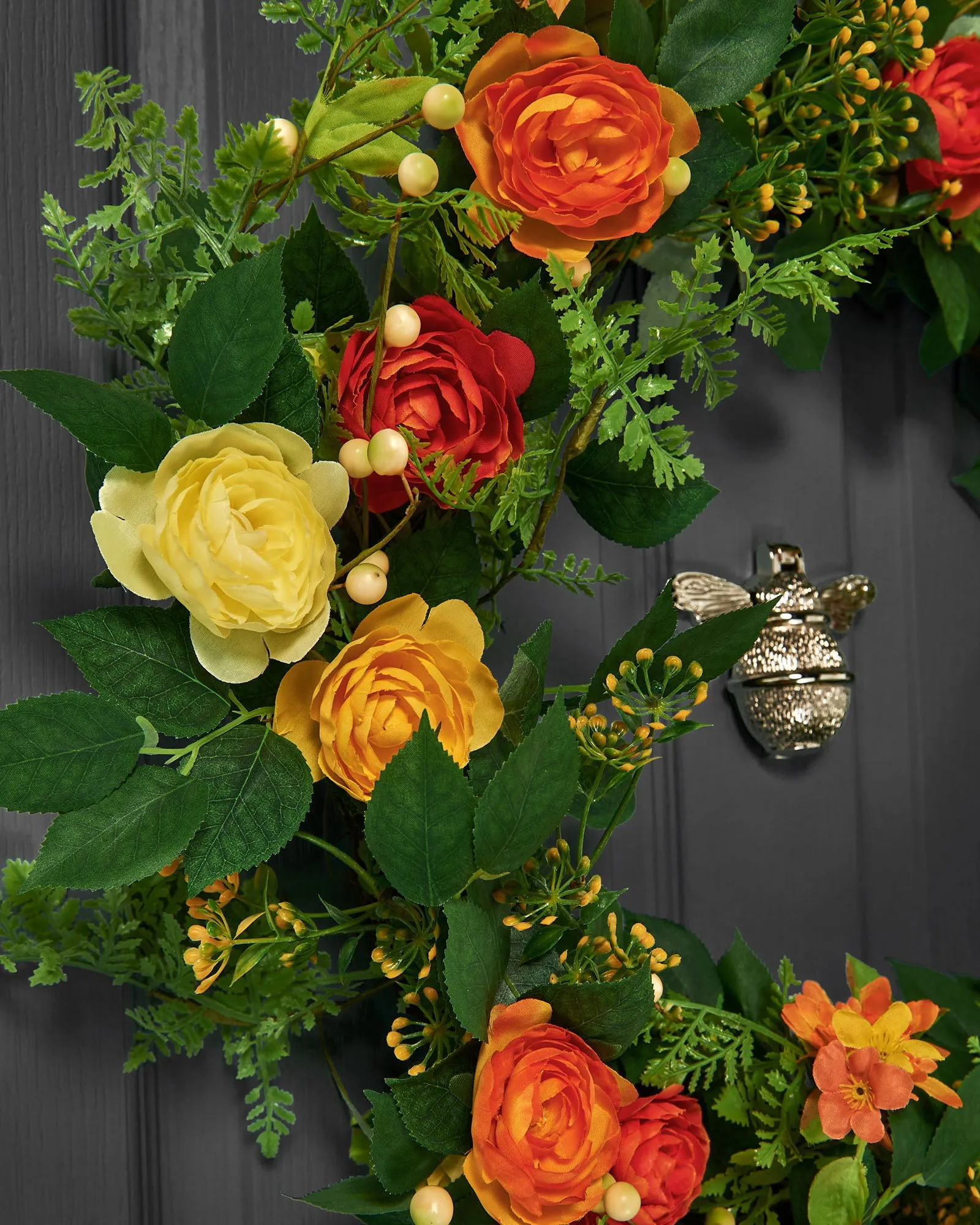Artificial Floral Rose Wreath, Orange, 28 Inch