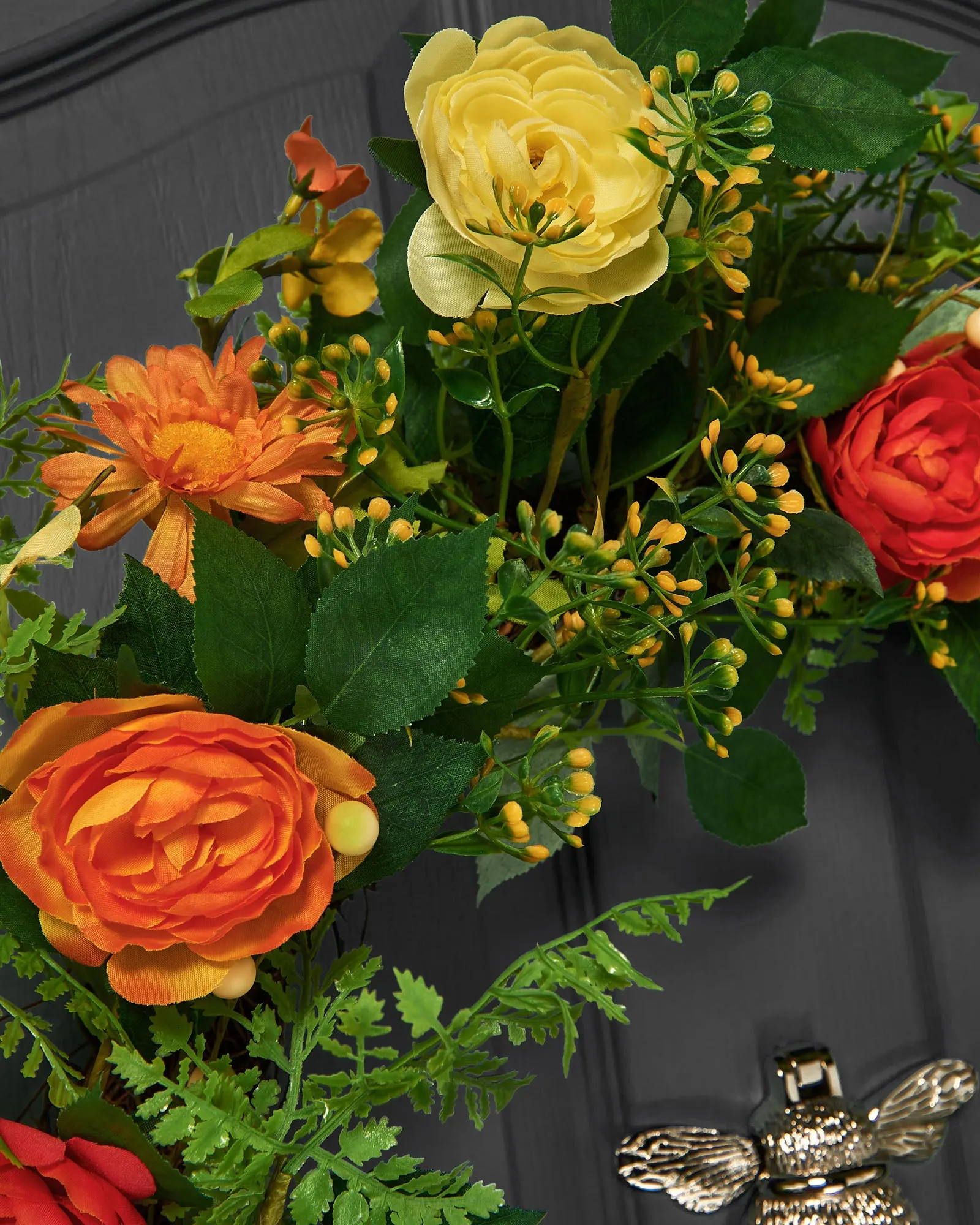 Artificial Floral Rose Wreath, Orange, 28 Inch