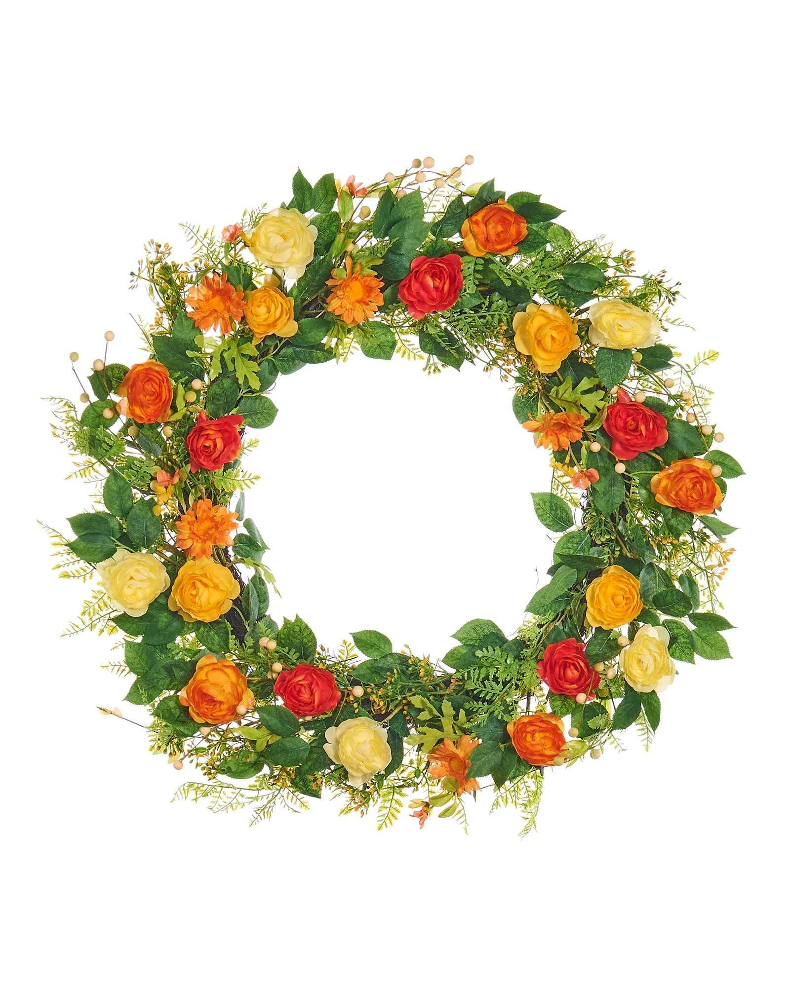 Artificial Floral Rose Wreath, Orange, 28 Inch