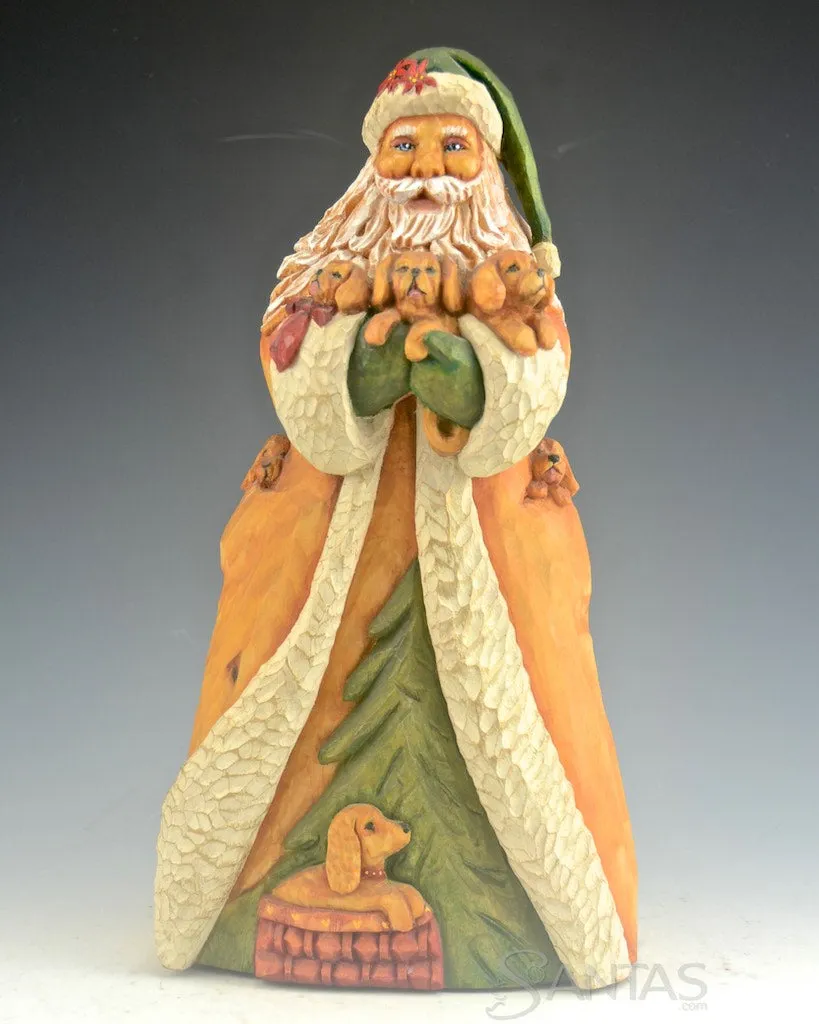 Barbara Scoles Santa Carving with Puppies