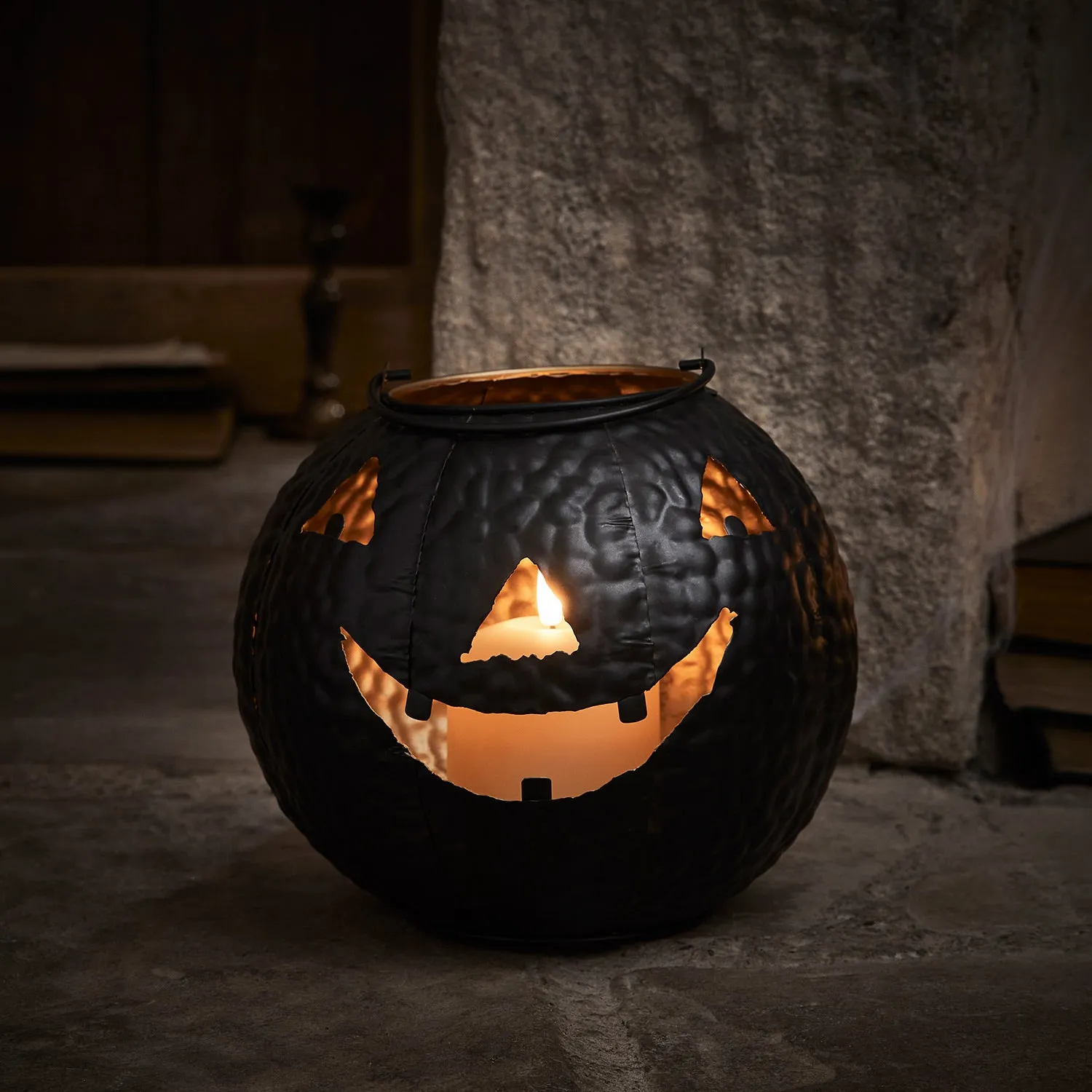 Black Lantern Pumpkin Decoration with TruGlow® Candle