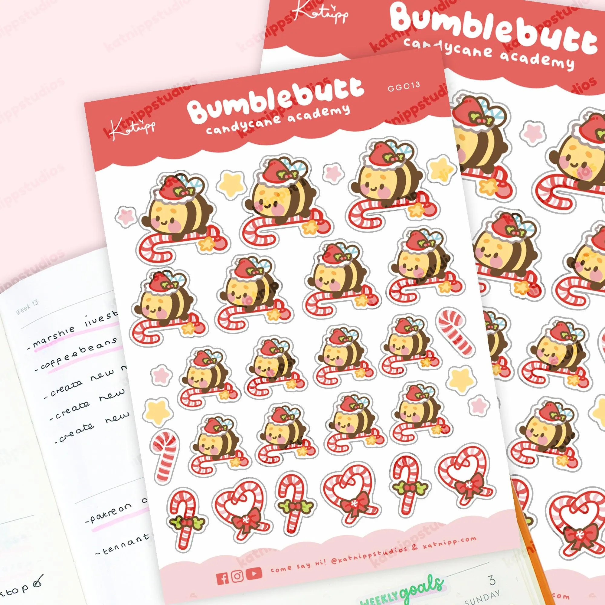 Bumblebutt Candy Cane Sticker Sheet & Envelope Seals | Festive Holiday Collection | GG013
